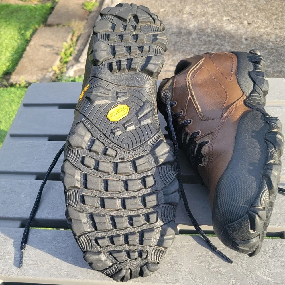 Patagonia Waterproof Hiking Shoes Men 12 Brown Leather Vibram Low Top Trekking